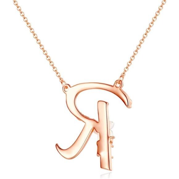 Flower Initial Necklace Personalized Name Jewelry Pearl Pendant Crystal Gifts - Picture 5 of 7